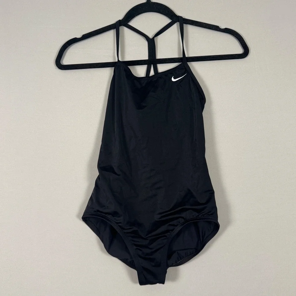 Nike Swimsuit Set Girls Size 10-12 Black & Blue Abstract One Piece Excellent